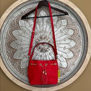 Gianni Bini Red Crossbody Tassel Bucket Bag
